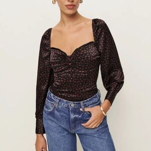 Reformation Chiara Silk Top Black - Size 8